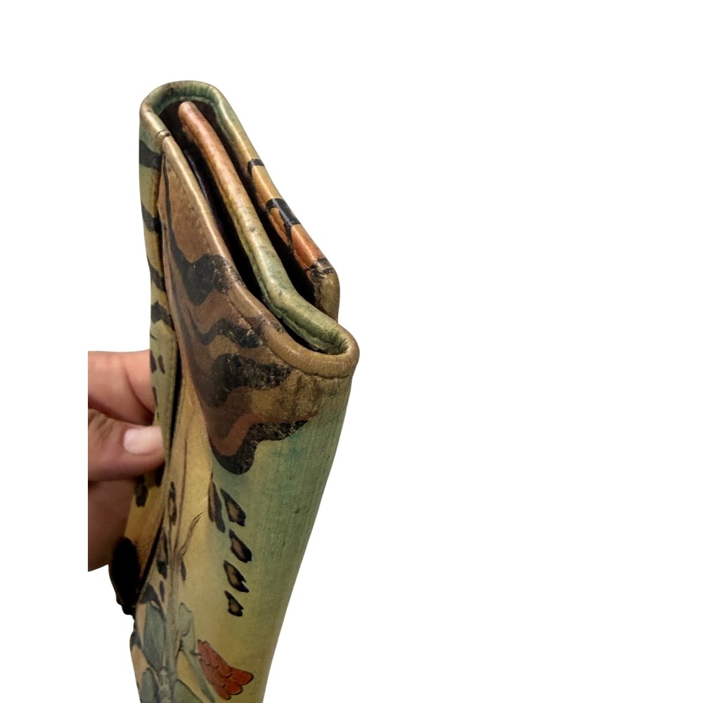 Anuschka Hand Painted Leather Trifold Wallet Floral Animal Print Multi Color - Picture 8 of 10